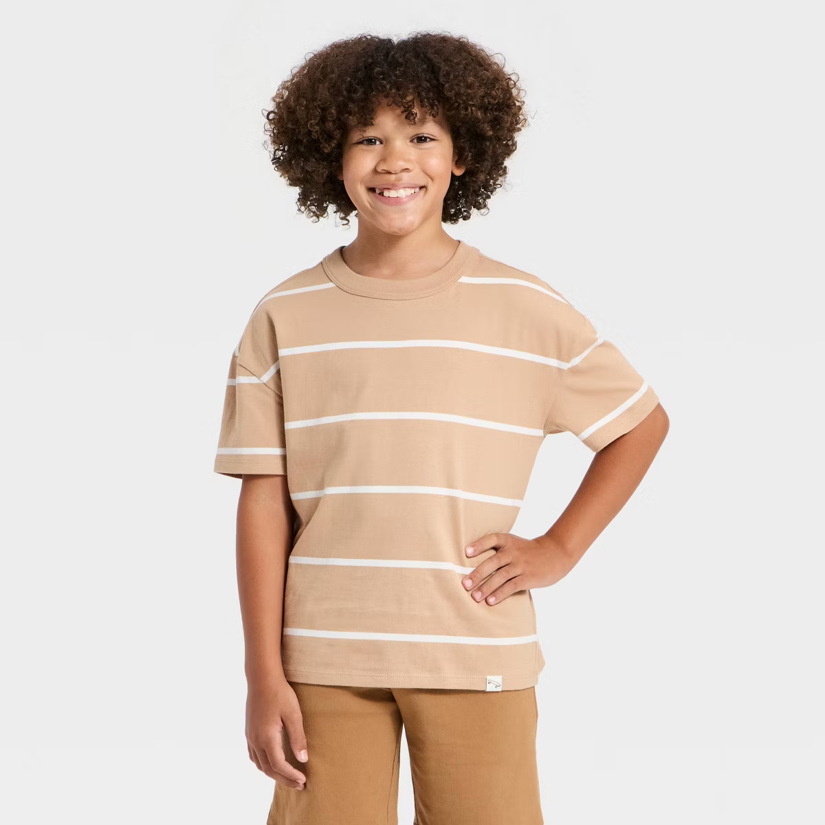 Boys' Short Sleeve Striped Oversized T-Shirt - Cat & Jack™ Beige | Target