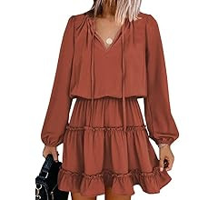 Womens 2023 Split V Neck Ruffle Chiffon Elegant Mini Short Skirt Dresses | Amazon (US)