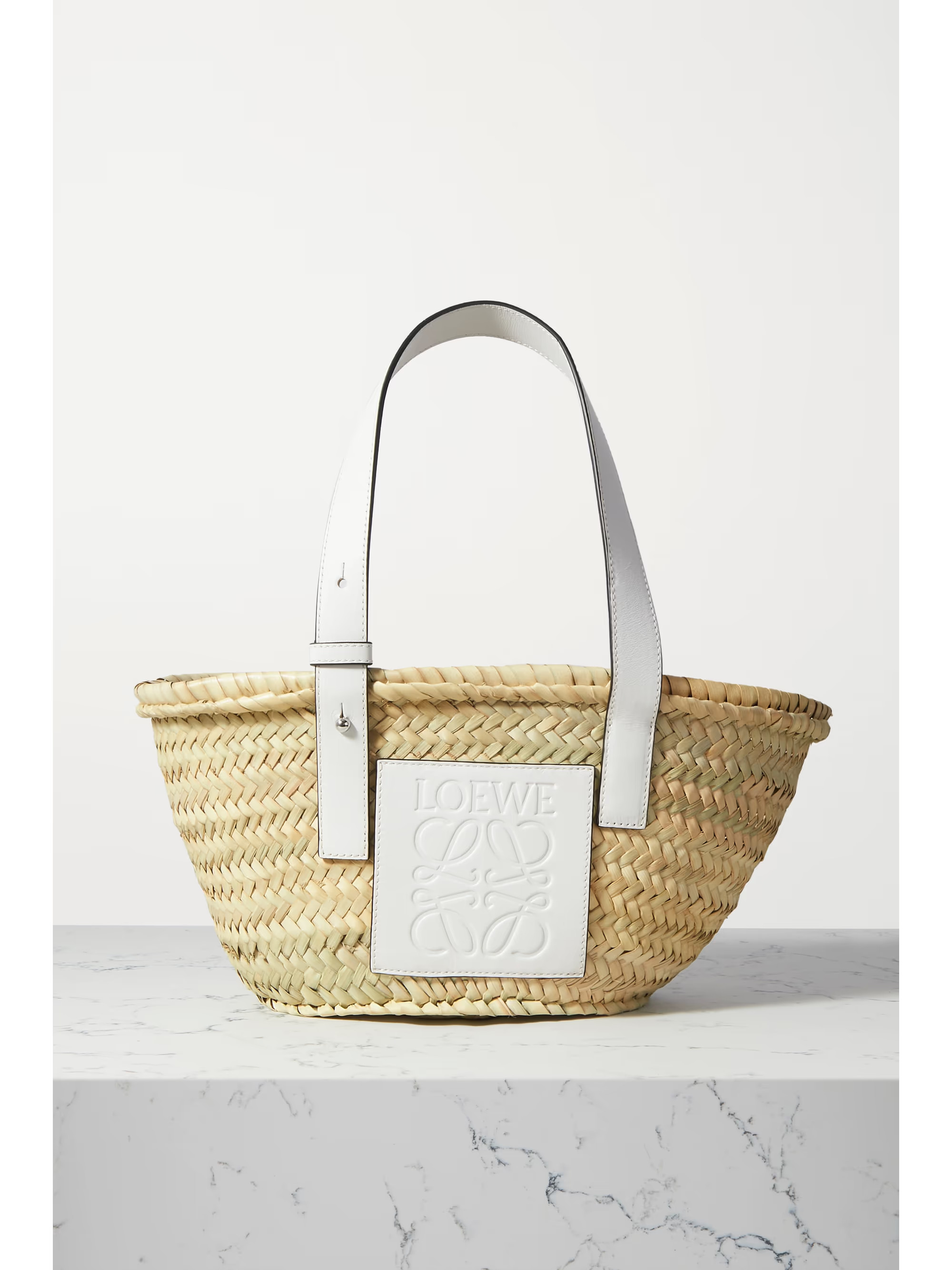 Small leather-trimmed woven raffia tote | NET-A-PORTER (US)