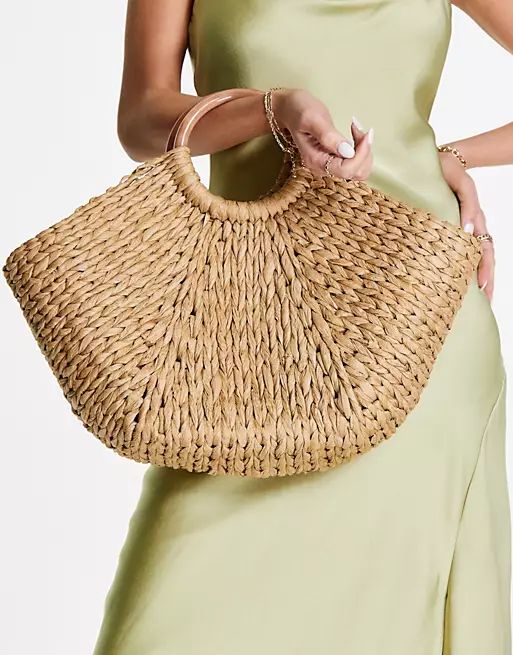 ASOS DESIGN straw tote with feature resin handle in natural | ASOS (Global)
