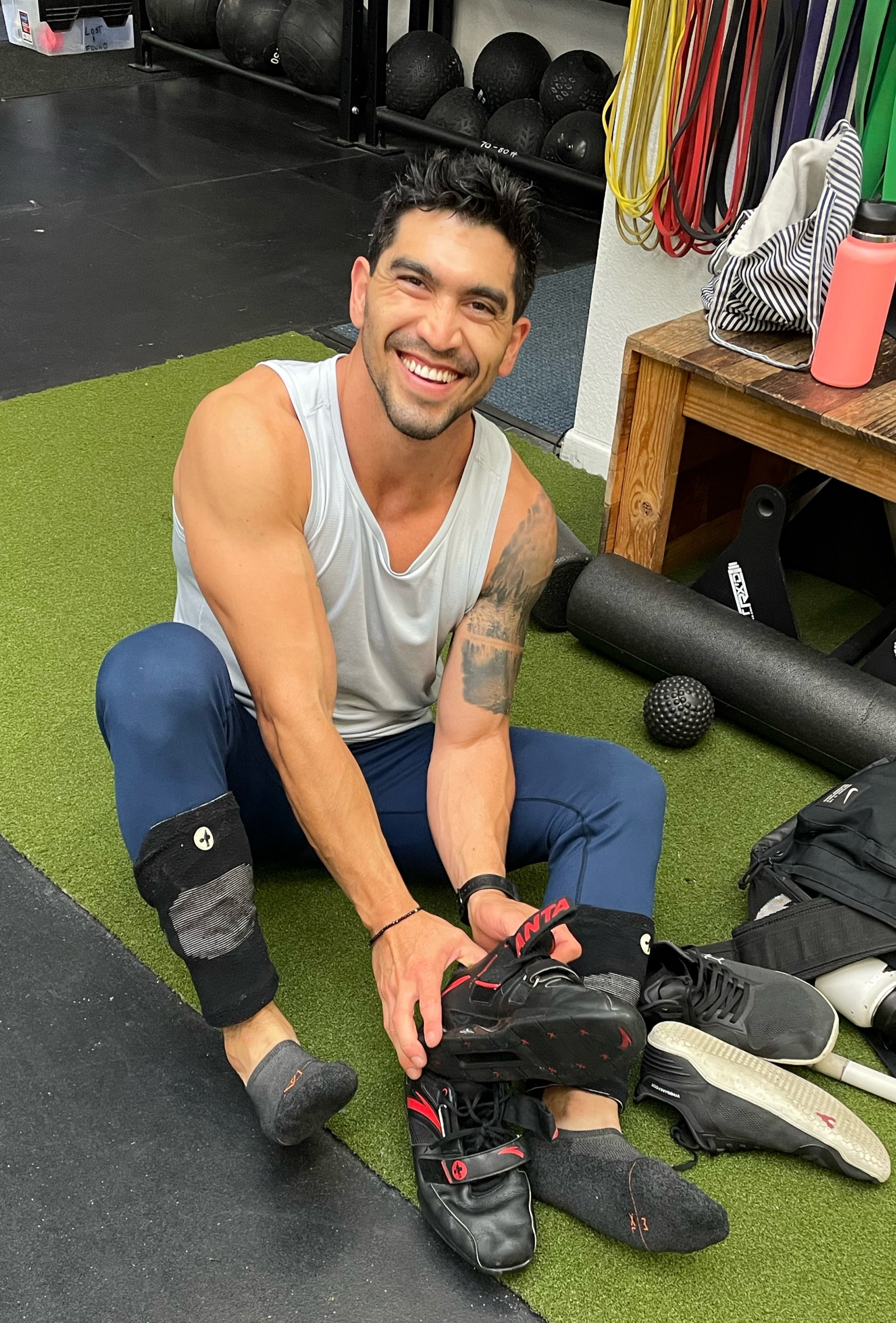 Gym wear comes in many different styles and it’s hard to know what looks best for YOU. If you’re a avid fitness enthusiast, you are probably well aware that what you feel good in can also dictate how well your workouts go. Finding your own style can be tough if you don’t know what’s out there or if all you see are what the super-fit young kids are wearing. 
For myself, I love these type of pants because they breath so well, and come in many different colors and styles and pulling the legs up to a capri-style fit adds a whole new look option. Tank tops give me a sense of confidence that says (I’m comfortable here), lifting shoes are super tough to find but Nike makes the best and I wear my Vivobarefoot shoes for everything else. The socks are from Definite Articles and are my favorite athletic socks! Check the links for more info!

#LTKmens #LTKstyletip #LTKfitness