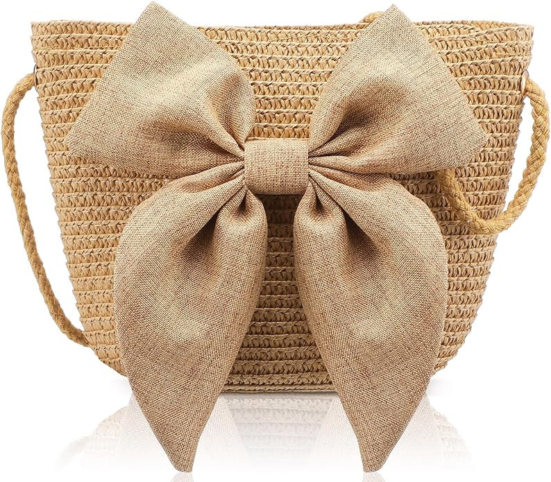 Aliceset Womens Straw Bags Summer Crossbody Shoulder Bags with Big Bow Pocketbook for Women Summe... | Amazon (US)