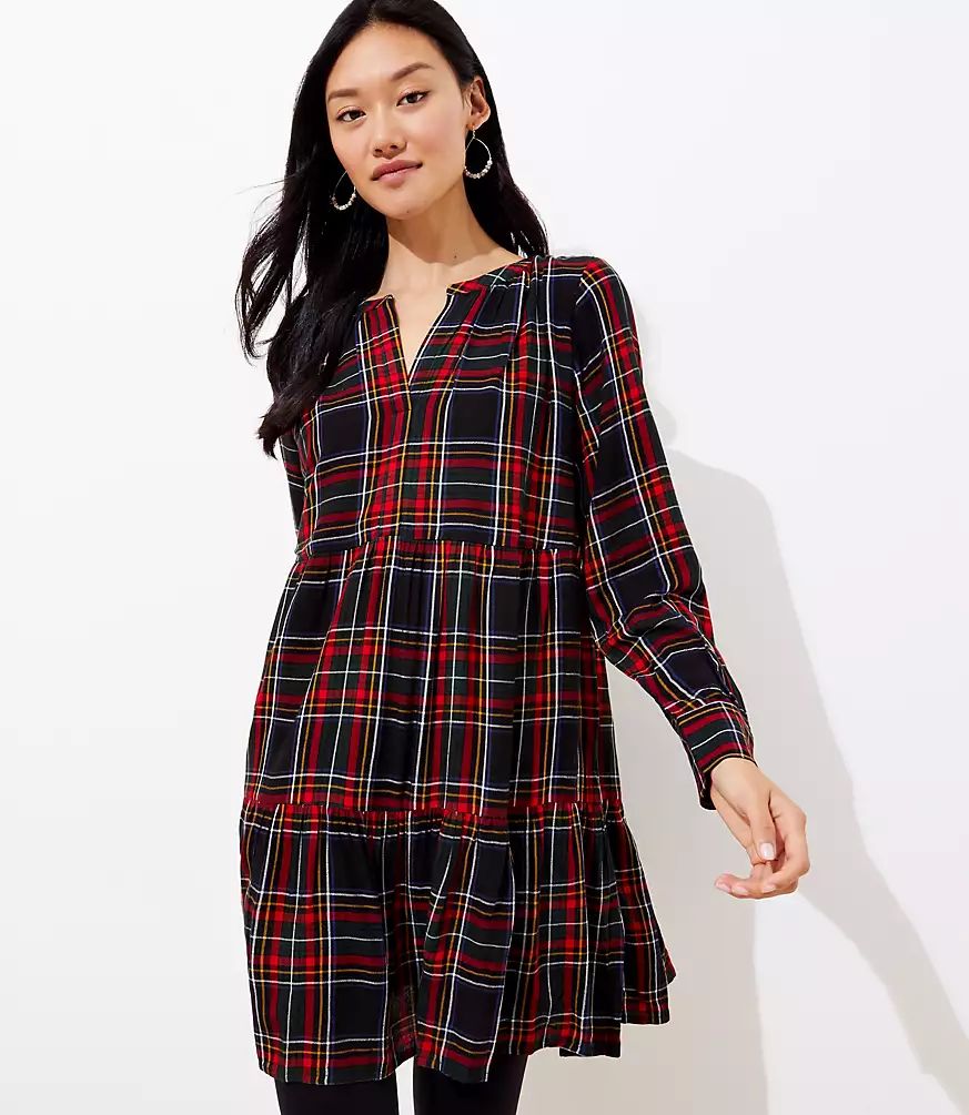 Plaid Tiered Swing Dress | LOFT