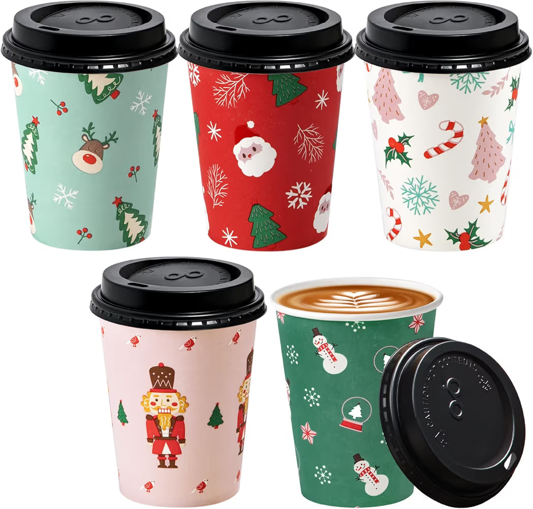 Fit Meal Prep 100 Pack 12 oz Christmas Disposable Coffee Cups with Lids, Premium To Go Cups, Leak... | Amazon (US)