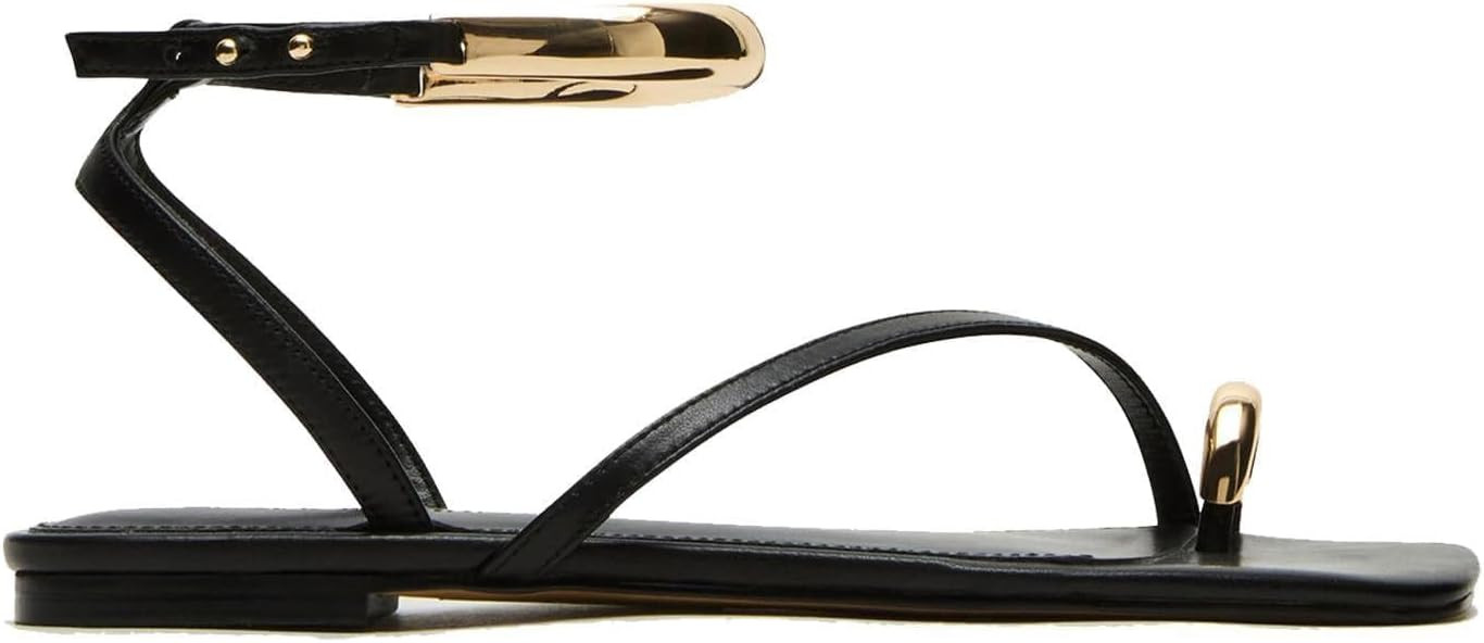 Toe Ring Flats Sandals for Women Square Toe Strappy Flat Sandals Casual Summer Shoes | Amazon (US)
