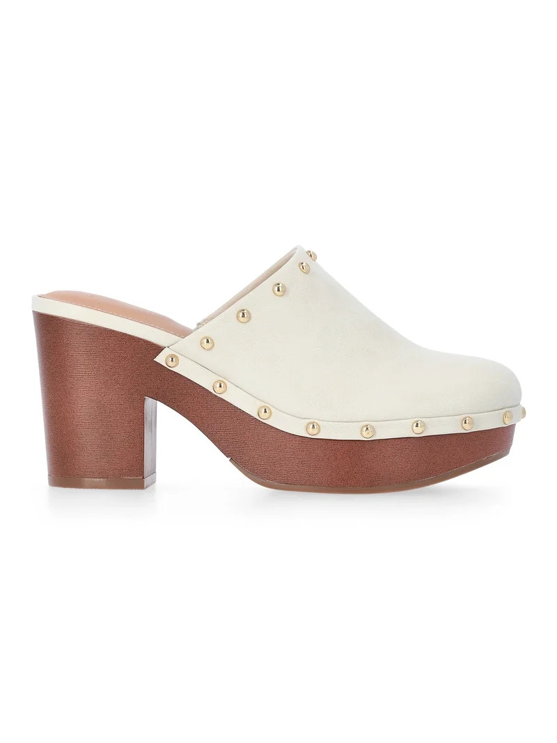 Time and Tru Women's Faux Leather Studded Clogs with Block Heels | Walmart (US)