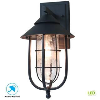 Wisteria Collection 1-Light Sand Black Outdoor Wall Lantern Sconce with Clear Glass Shade | The Home Depot
