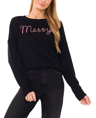 CeCe Women's Merry Candy Cane Detail Sweater - Macy's | Macy's