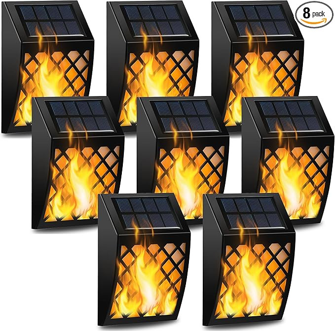 Dynaming Solar Flame Wall Lights Outdoor, 8 Pack Solar Powered Wall Lights, Flickering Flame Auto... | Amazon (US)