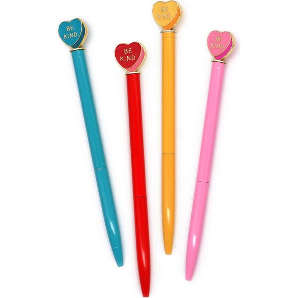 Enamel Heart Charm Pen Set, Blue, Pink, Yellow, Red | Maisonette