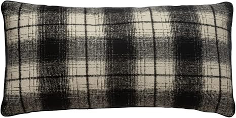 Fabric Lumbar Pillow with Piping, Black and White Plaid | Amazon (US)