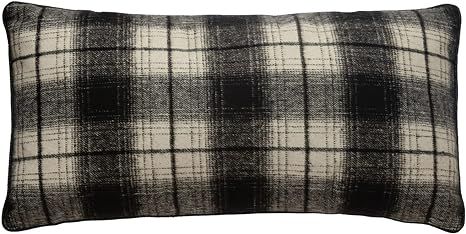 Fabric Lumbar Pillow with Piping, Black and White Plaid | Amazon (US)