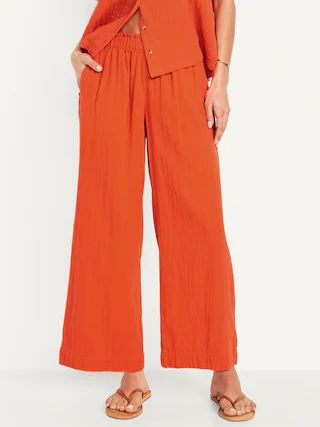 High-Waisted Crinkle Gauze Pull-On Ankle Pants for Women | Old Navy (US)