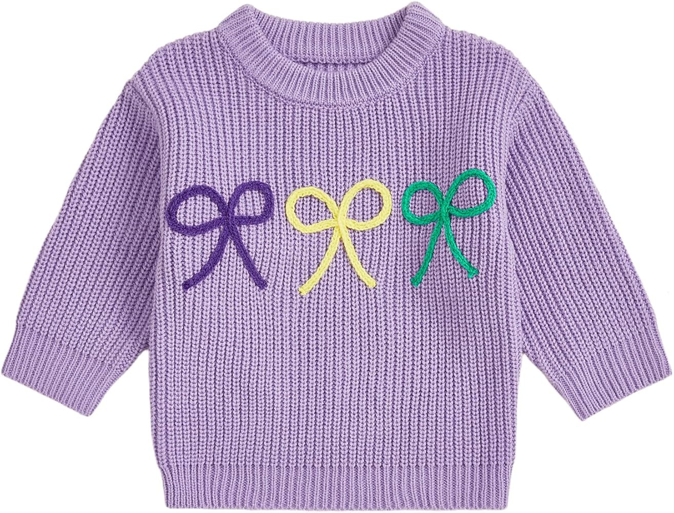Baby Girl Knit Sweater Cute Bow Chunky Knitted Pullover Sweatshirt Toddler Girls Fall Winter Clot... | Amazon (US)