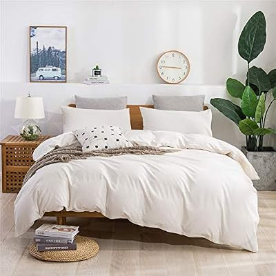 Janlive Washed Cotton Duvet Cover King Ultra Soft 100% Natural Cotton Solid Ivory Duvet Cover Set... | Amazon (US)
