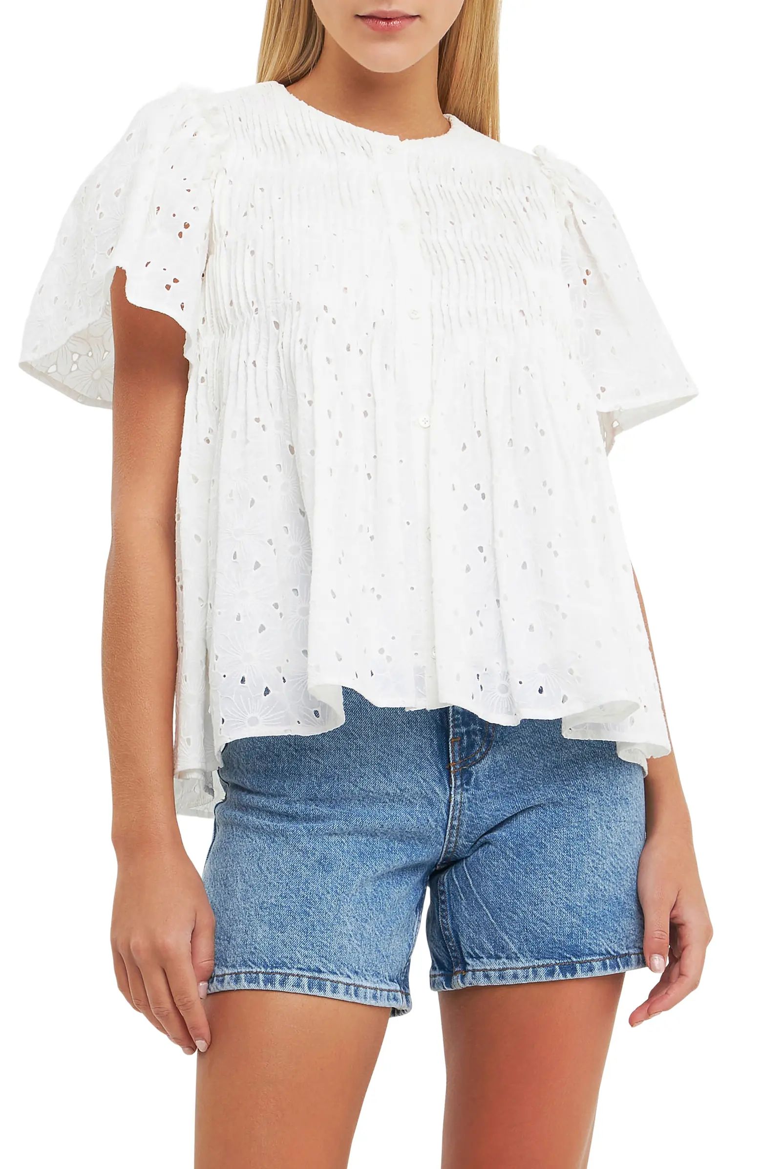 English Factory Eyelet Embroidered Cotton Blouse | Nordstrom | Nordstrom