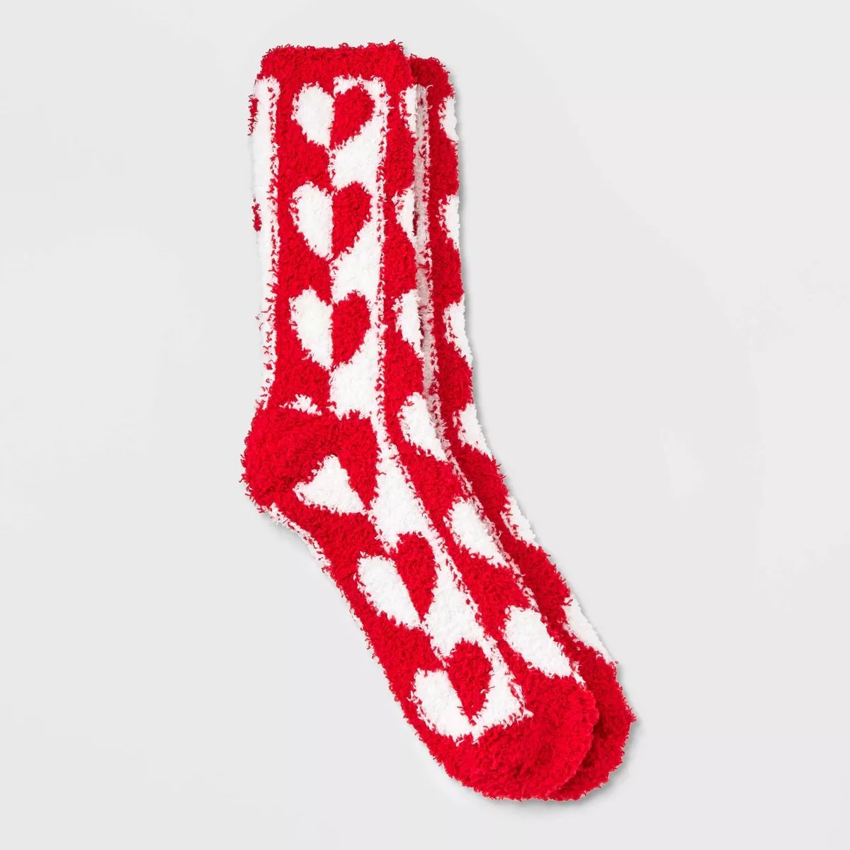 Women's Two-Tone Hearts Valentine's Day Cozy Crew Socks - Red/White 4-10 | Target