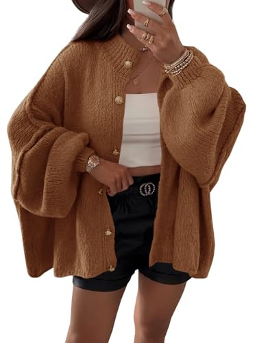 Saodimallsu Womens Oversized Cardigans Long Lantern Sleeve Button Down Chunky Knit Loose Fall Swe... | Amazon (US)