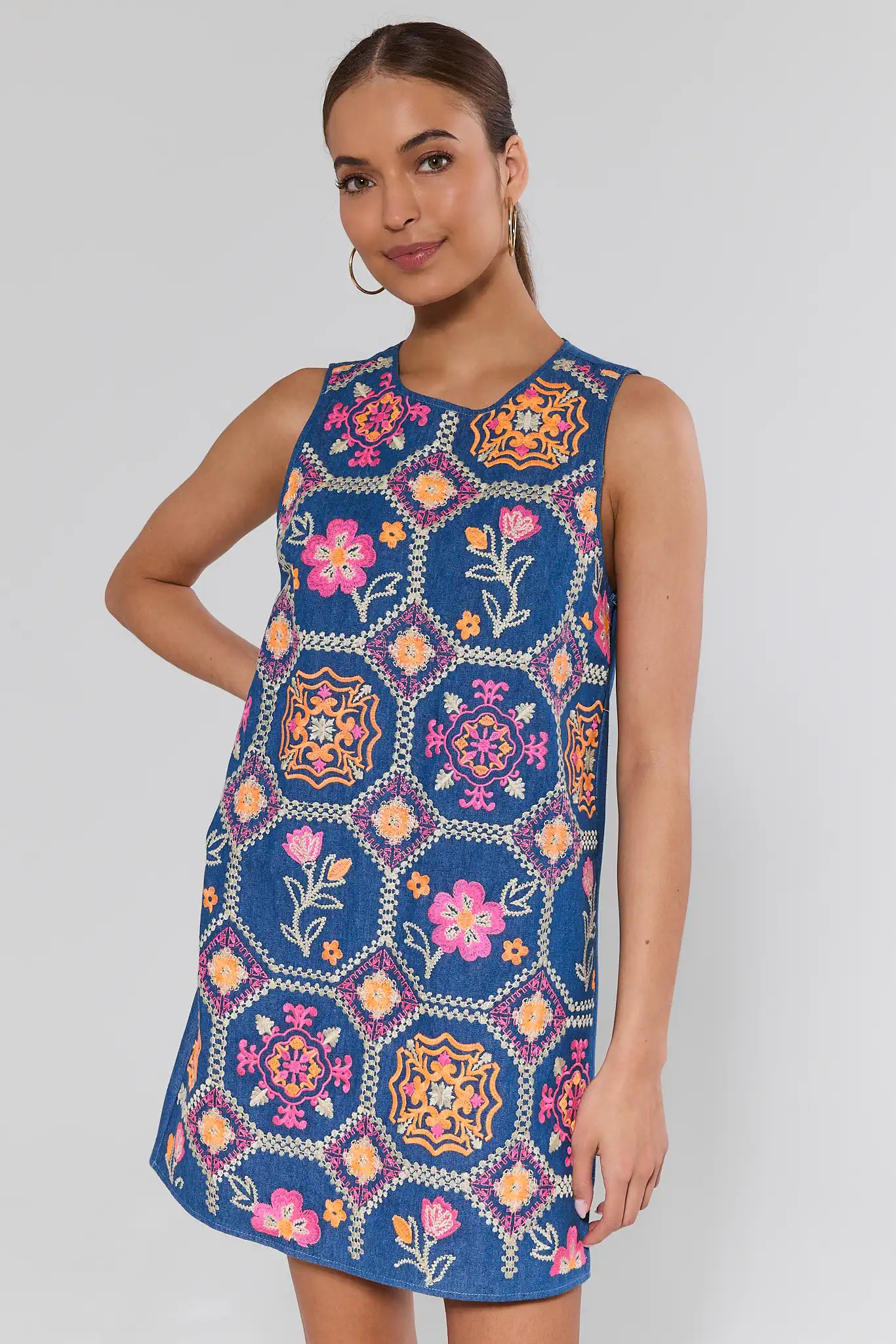 Miley Navy Embroidered Short Dress | Avara