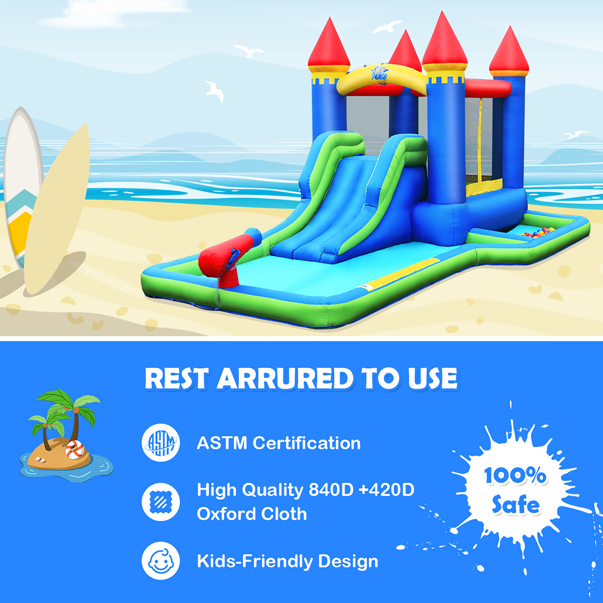 Costway Inflatable Castle Bouncer Bounce House Slide Water Park BallPit with 580W Blower | Walmart (US)