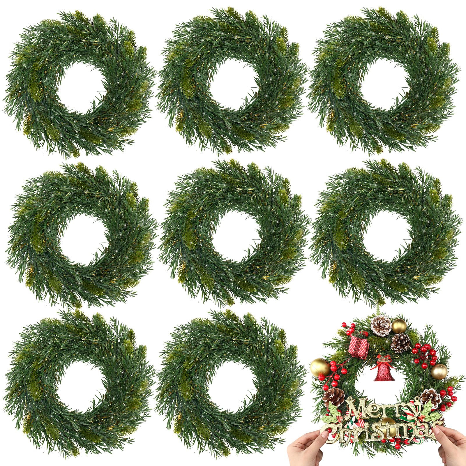Zeyune Christmas DIY Green Wreath 14 Inch Artificial Christmas Wreaths Faux Plain Wreaths for Dec... | Amazon (US)