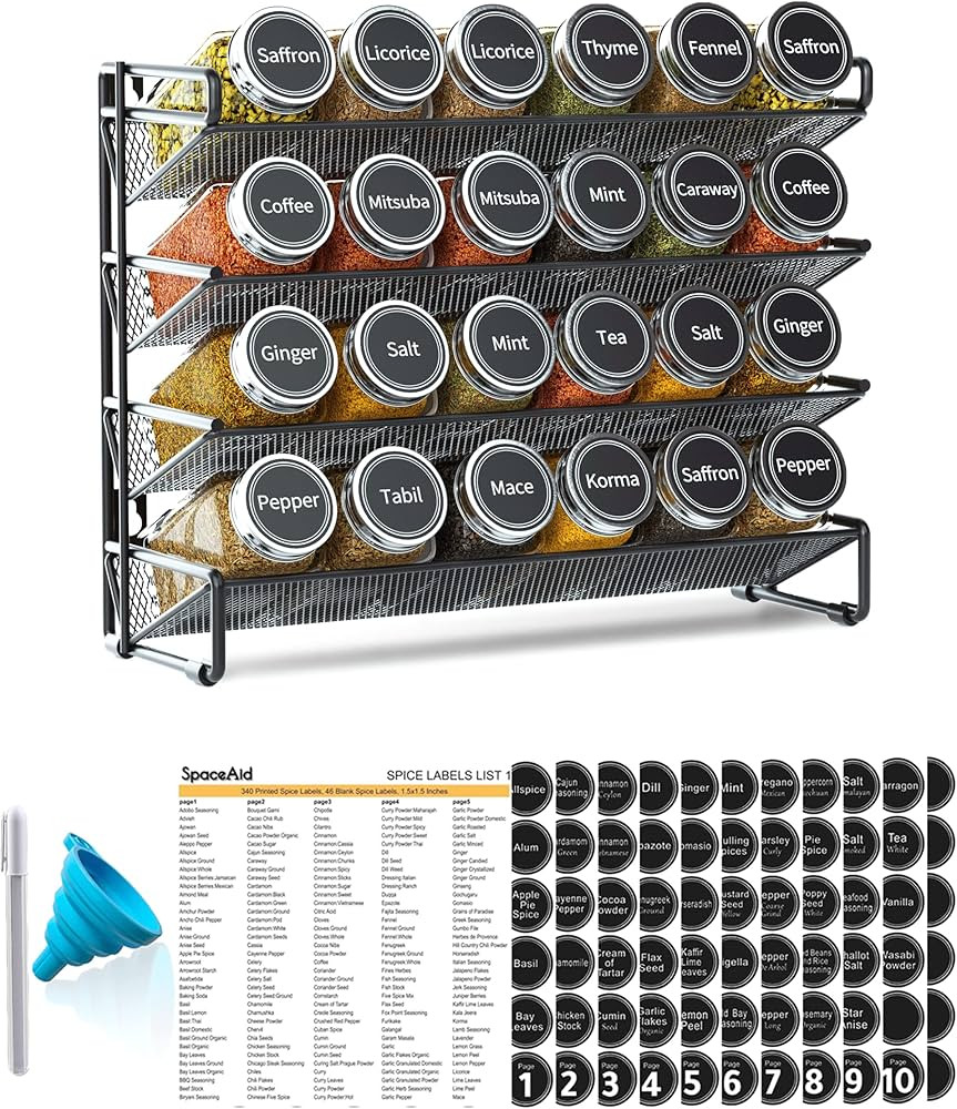 SpaceAid Spice Rack Organizer with 24 Spice Jars, 386 Spice Labels, Chalk Marker and Funnel Set f... | Amazon (US)