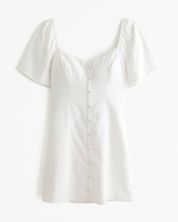 Linen-Blend Button-Through Mini Dress | Abercrombie & Fitch (US)
