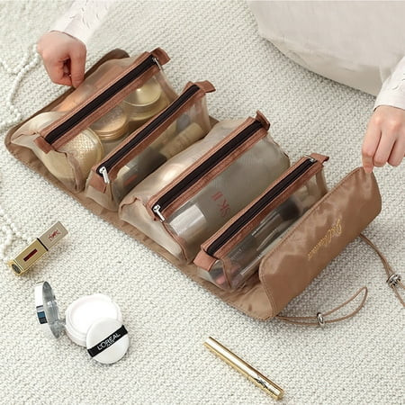 VONTER 4 In 1 Separable Multifunction Travel Makeup Storage Bag For Girl | Portable Transparent Polyester Fiber Women Make-Up Removable Cosmetic Cases Organizer (24x15cm khaki) | Walmart (US)