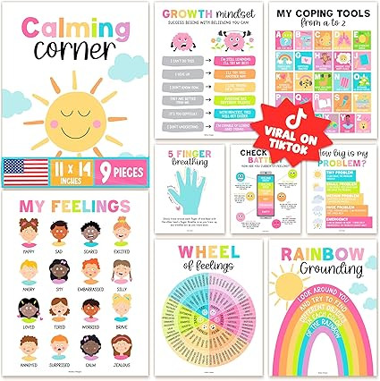 Hadley Designs 9 Calming Corner Posters for Classroom Decor - Feelings Chart for Kids, School Cou... | Amazon (US)
