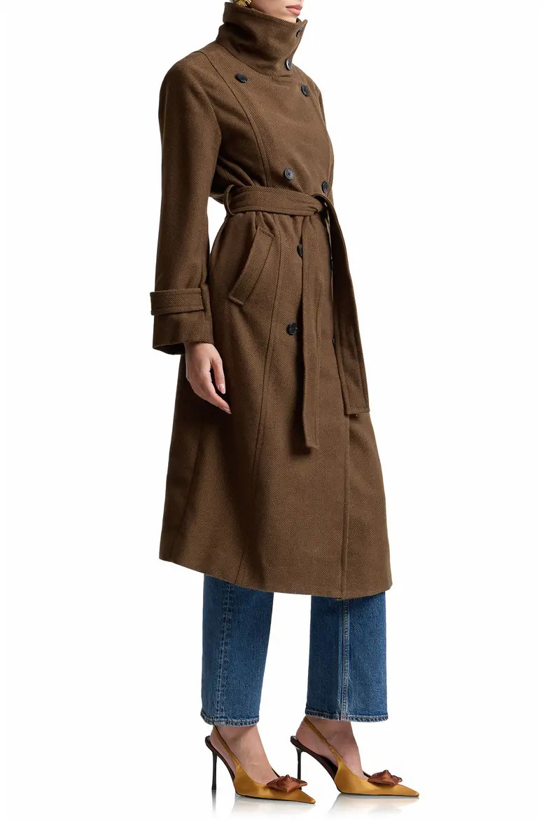 Belted Funnel Neck Herringbone Trench Coat (Women) | Nordstrom | Nordstrom