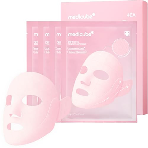 medicube PDRN Pink Tension Up Mask | 3-Step V-line Mask for Contoured-Looking Chin & Jawline | Full-Face Firming Care with Salmon PDRN, NAD & Caffeine | Korean Skincare, 34g x 4ea + Tightening Band | Amazon (US)