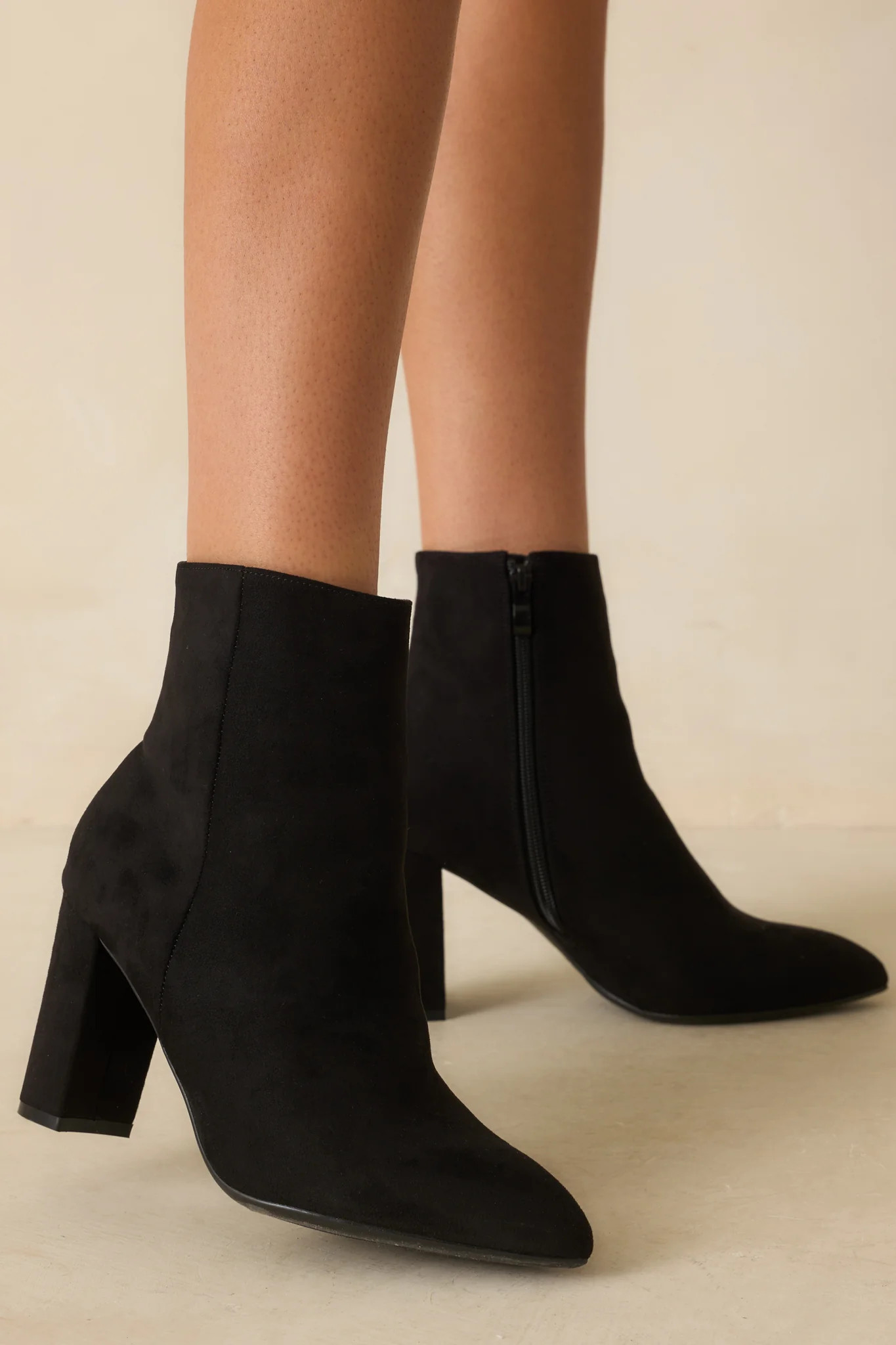 From Here On Black Faux Suede Block Heel Ankle Boots | Red Dress
