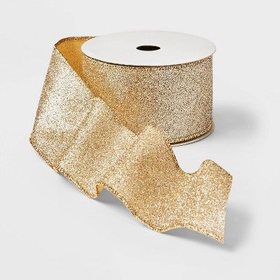 2.5" Glitter Ribbon Gold 21ft - Wondershop™ | Target