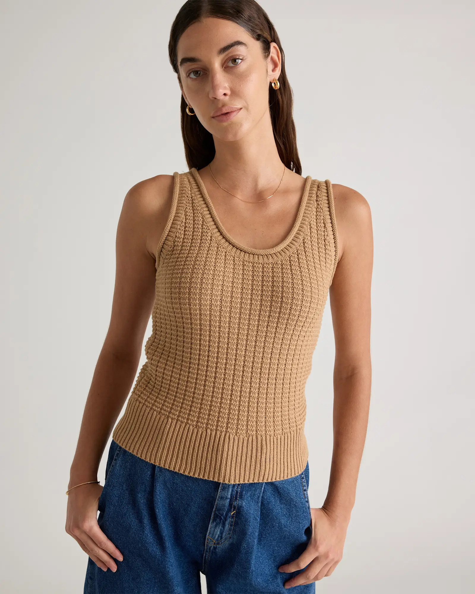 100% Organic Cotton Waffle Cropped Sweater Tank | Quince