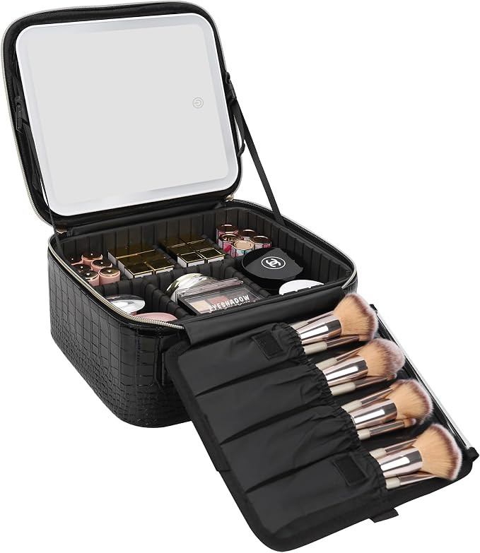 Relavel Makeup Train Case With LED Mirror, Removable Partitions Bag | Amazon (US)