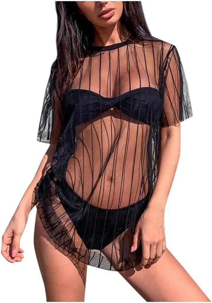 Bathing Suit Cover Ups for Women Crocheted Long Sleeve Crochet Swim Cover Up for Women Crochet Bi... | Amazon (US)