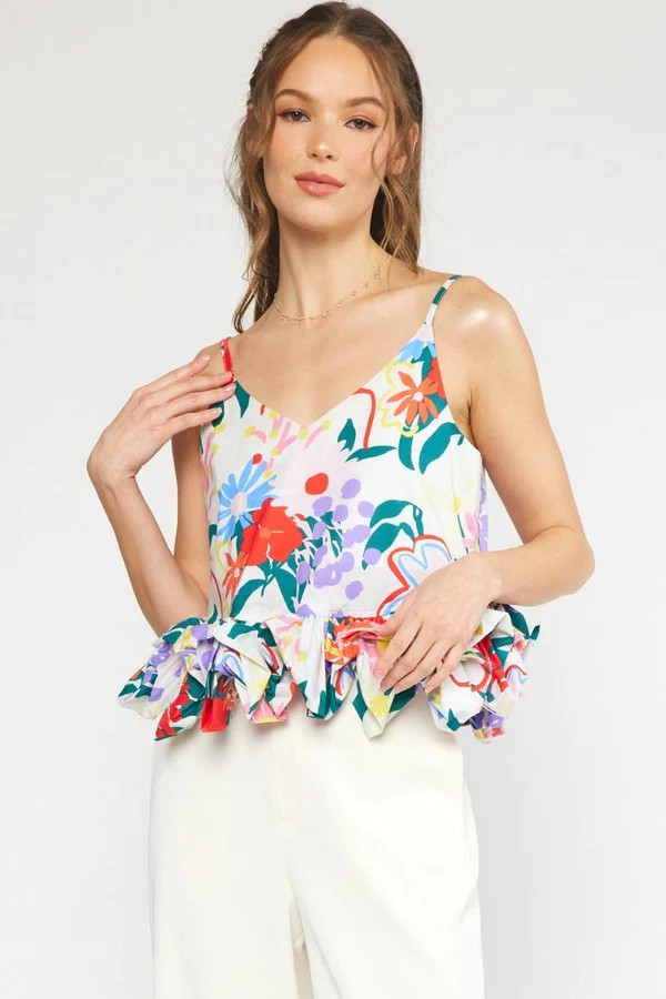 FAYE FLORAL CROP TOP IN OFF WHITE | Indigeaux Denim Bar & Boutique