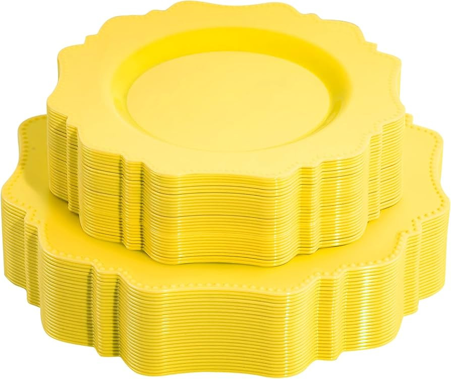 COLOSUS 60Pcs Lemon Yellow Plastic Plates, Mother's Plastic Plates.,Light Baby Yellow Party Plate... | Amazon (US)