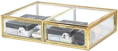 Amazon.com: InnSweet Glass Makeup Organizer, Gold Cosmetic and Jewelry Box with 2 Drawers, Cosmet... | Amazon (US)