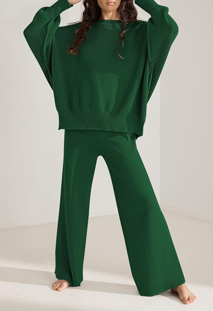 Pink Queen Women's 2 Piece Outfits Sweater Sets Knit Pullover Tops And Wide Leg Pants Loose Track... | Amazon (US)