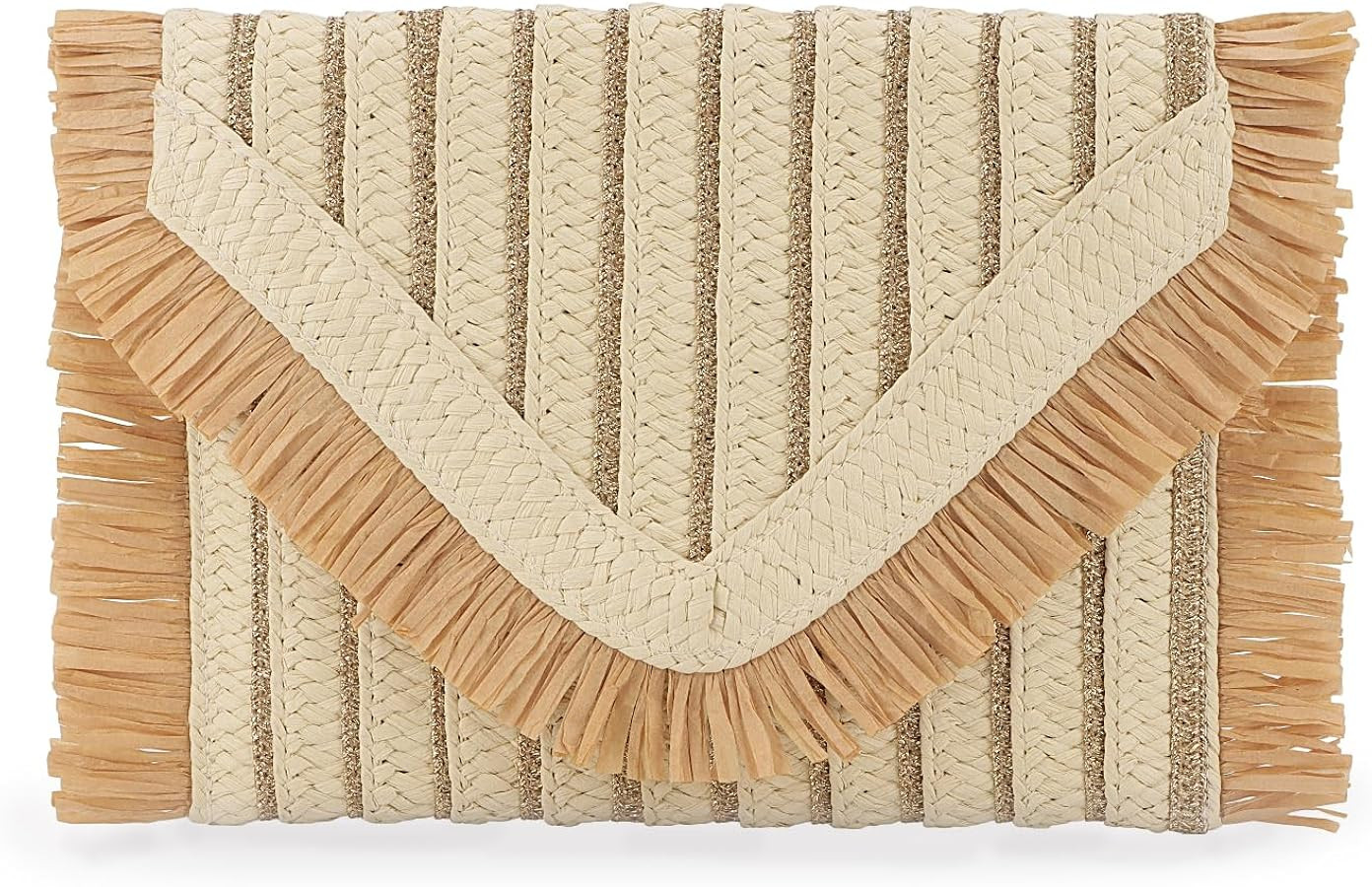 Straw Clutch Purse for Women Envelope Beach Bag with Fringe Trim Summer Woven Clutch Handbag | Amazon (US)