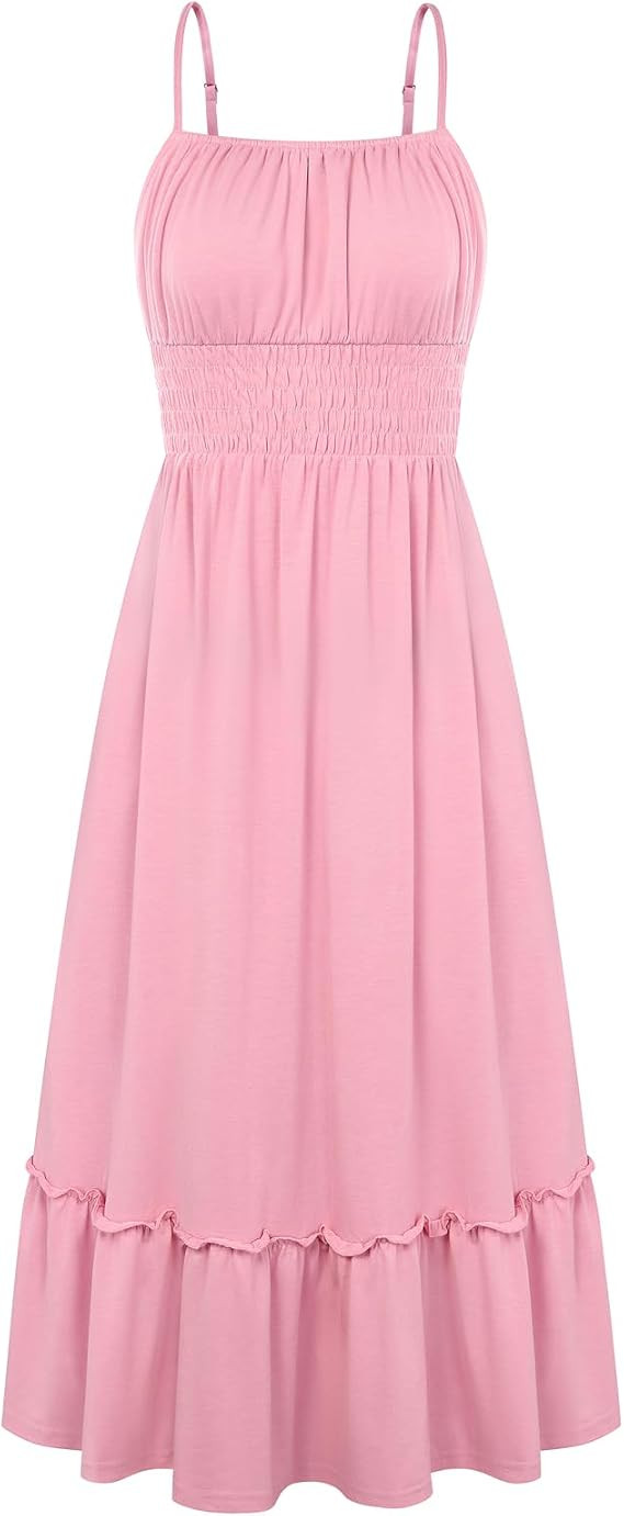 GRACE KARIN Women's Summer Maxi Dress 2026,Smocked Ruched Bust Sundress with Adjustable Straps & ... | Amazon (US)