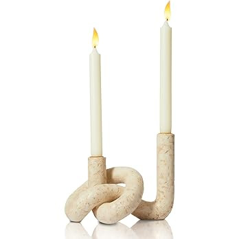 DN DECONATION Knot Shaped Taper Candle Holders - Travertine Resin Candlestick Holders, Candle Sti... | Amazon (US)