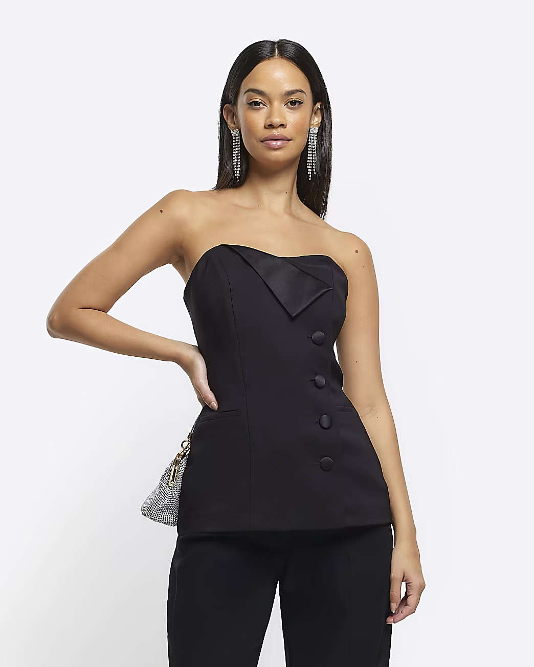 Black bandeau tux top | River Island (US)