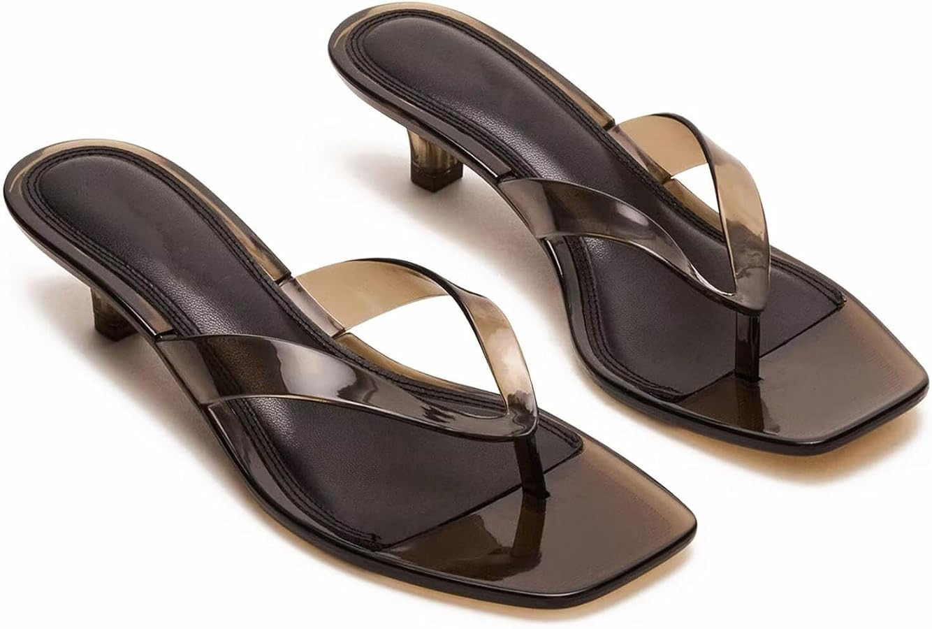 Agodor Jelly Thong Heeled Sandals for Women,Clear Flip Flop Low Kitten Heels Mules for Women Comf... | Amazon (US)