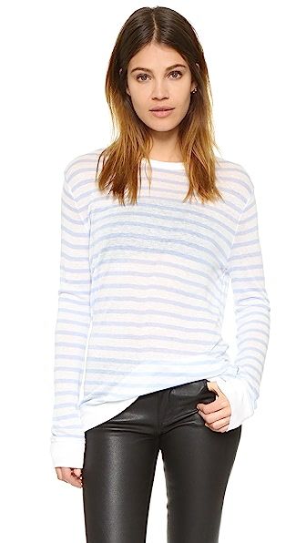 T By Alexander Wang Striped Long Sleeve Tee - Off White And Chambray | Shopbop