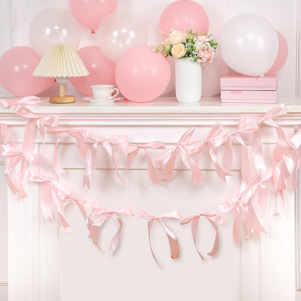 2 Pcs 5.3ft Pink Bow Garland Banner for Bachelorette Party Decorations Pink Coquette Birthday Par... | Amazon (US)