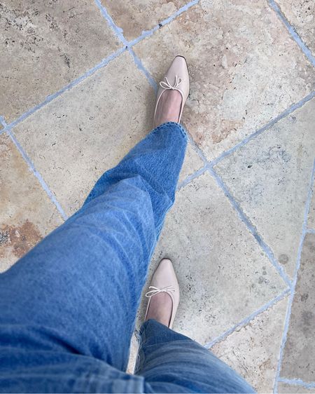 Neutral beige classic ballet flats with a… let’s call it almond shaped toe. It’s part square toe / part oval toe. Mine are from Manolo Blahnik, I’ve had these for years, similar styles linked below. 

#LTKstyletip #LTKworkwear #LTKshoecrush
