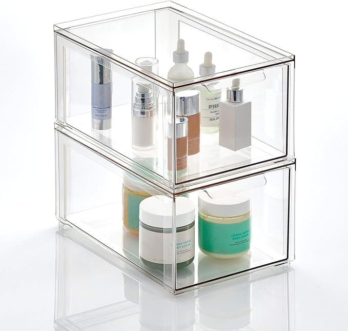 mDesign Plastic Stackable Bathroom Storage Box with Pull-Out Drawer - Container for Organizing Ha... | Amazon (US)