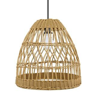 Hampton Bay Woods Bay 1-Light Black Outdoor Pendant Light with Tan Resin Wicker Shade OL7-231TNSC... | The Home Depot